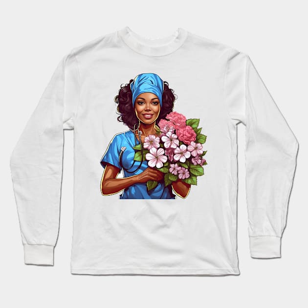 Black Nurse #7 Long Sleeve T-Shirt by Chromatic Fusion Studio